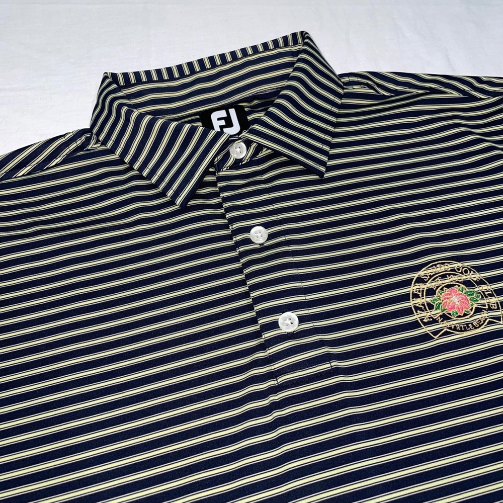 FootJoy Mens Golf Polo Shirt Large Navy Lime Stripe Azalea Sands Myrtle Beach